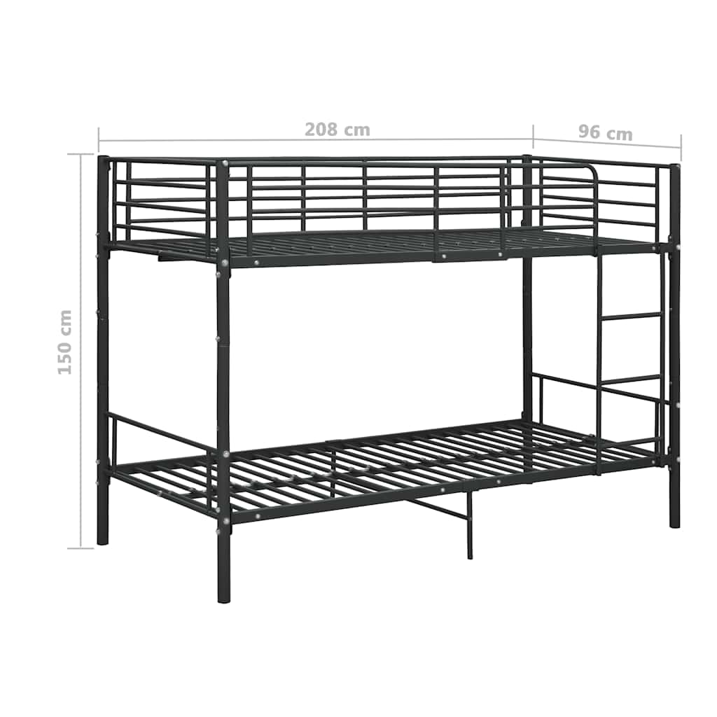 Krevet na kat crni metalni 90 x 200 cm