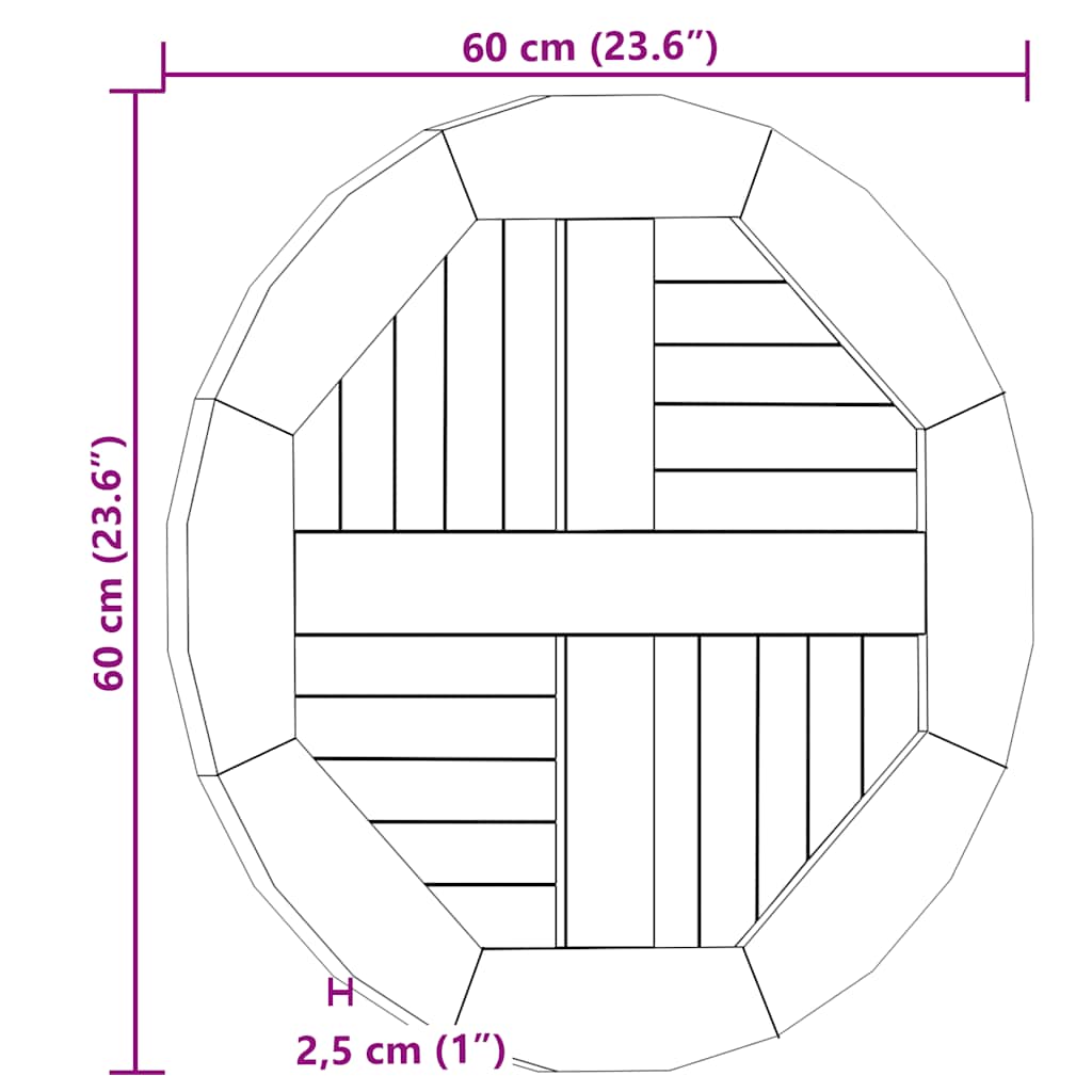 Stolna ploča od masivne tikovine okrugla 2,5 cm 60 cm