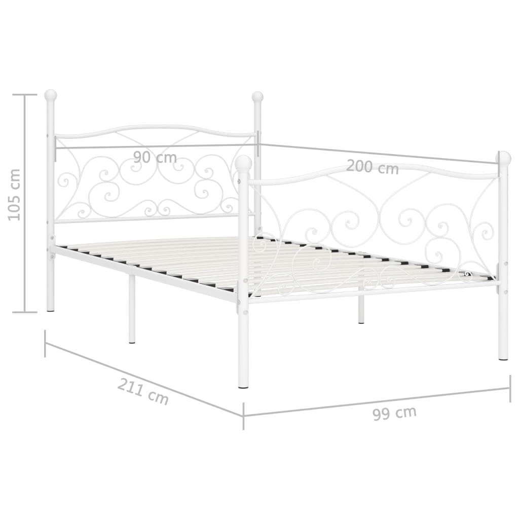Okvir za krevet s podnicama bijeli metalni 90 x 200 cm