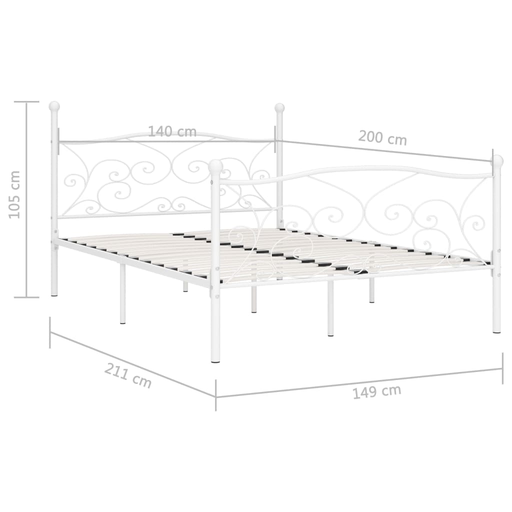 Okvir za krevet s podnicama bijeli metalni 140 x 200 cm