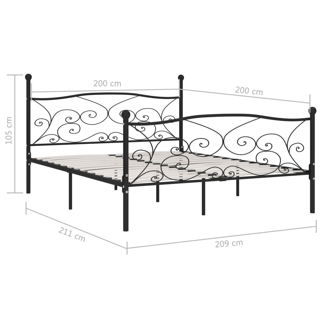 Okvir za krevet s podnicama crni metalni 200 x 200 cm