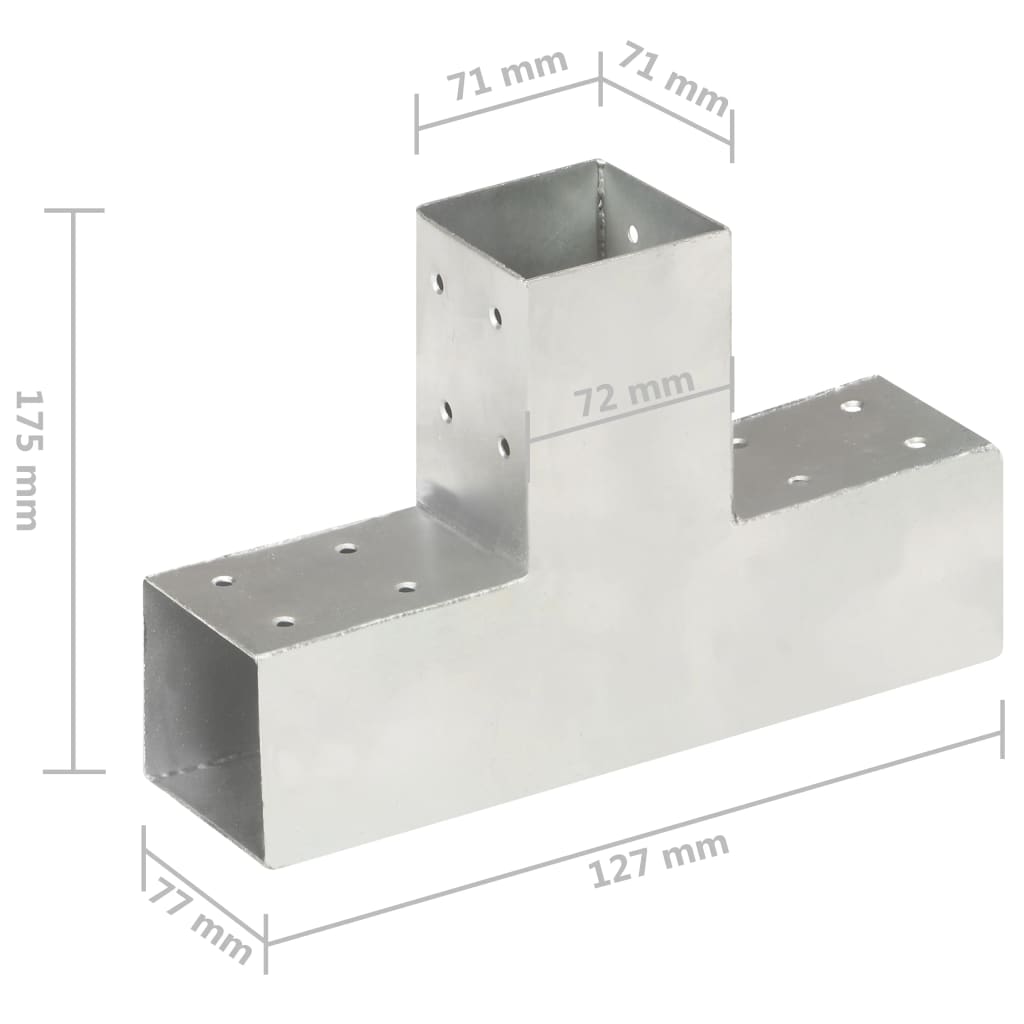 Spojnici za stupove u T-obliku 4 kom pocinčani metal 71 x 71 mm