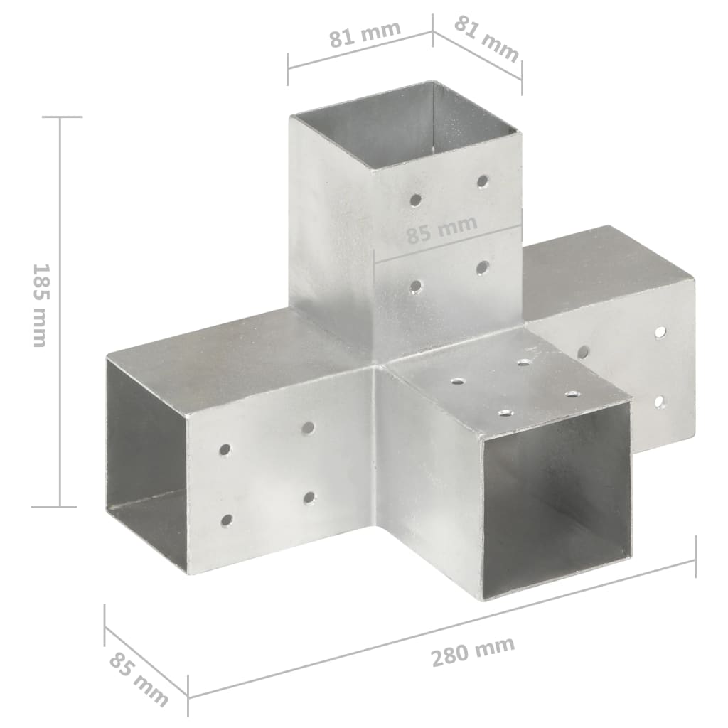 Spojnici za stupove u X-obliku 4 kom pocinčani metal 81 x 81 mm
