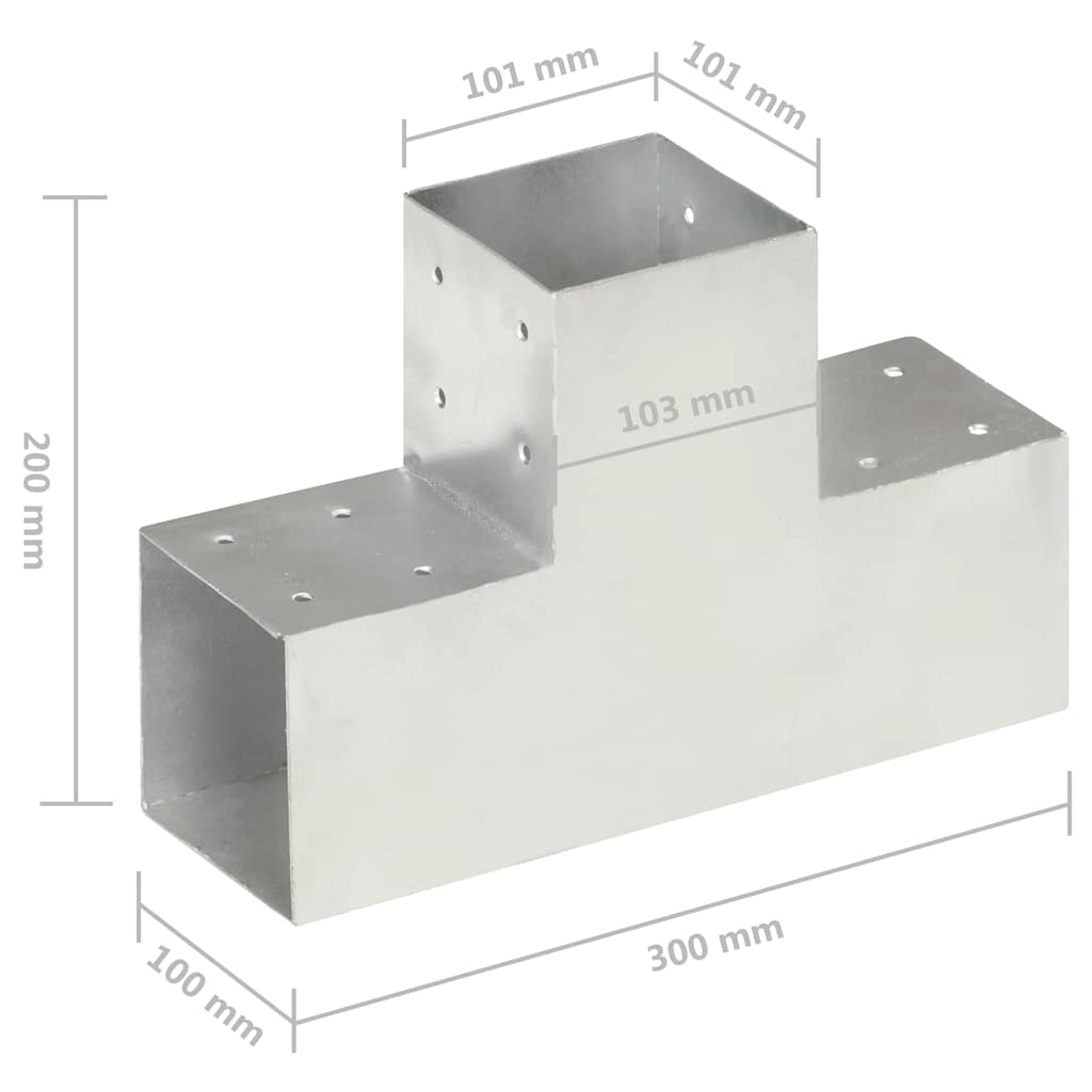Spojnici za stupove u T-obliku 4 kom pocinčani metal 101x101 mm