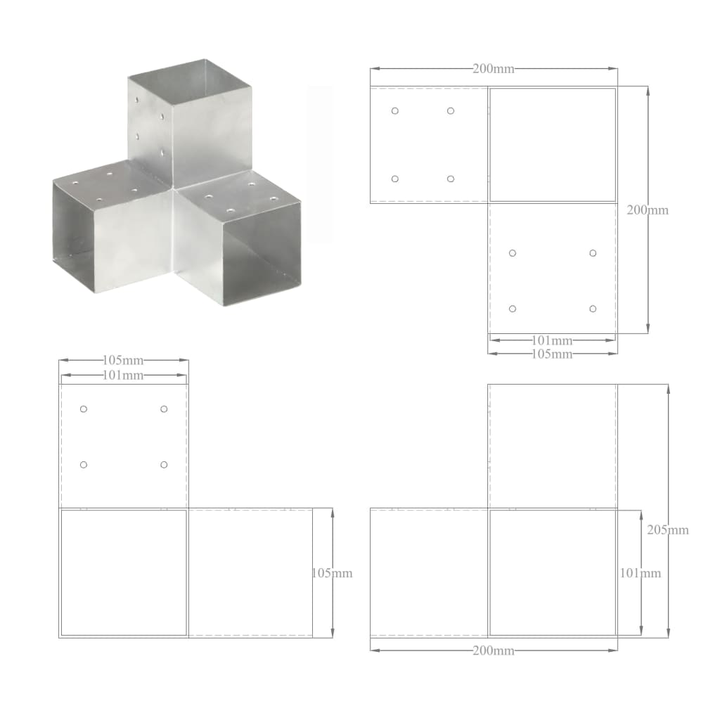 Spojnici za stupove u Y-obliku 4 kom pocinčani metal 101x101 mm