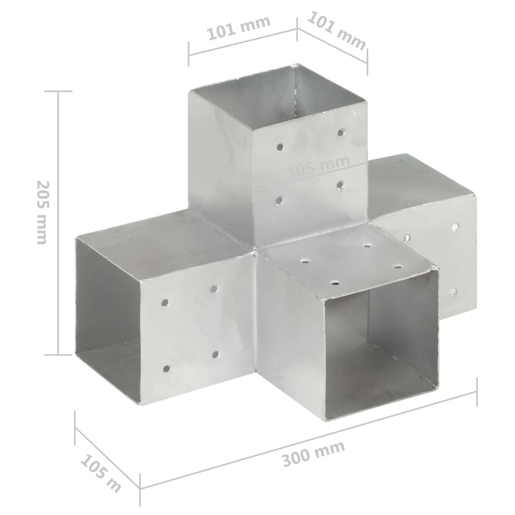 Spojnici za stupove u X-obliku 4 kom pocinčani metal 101x101 mm