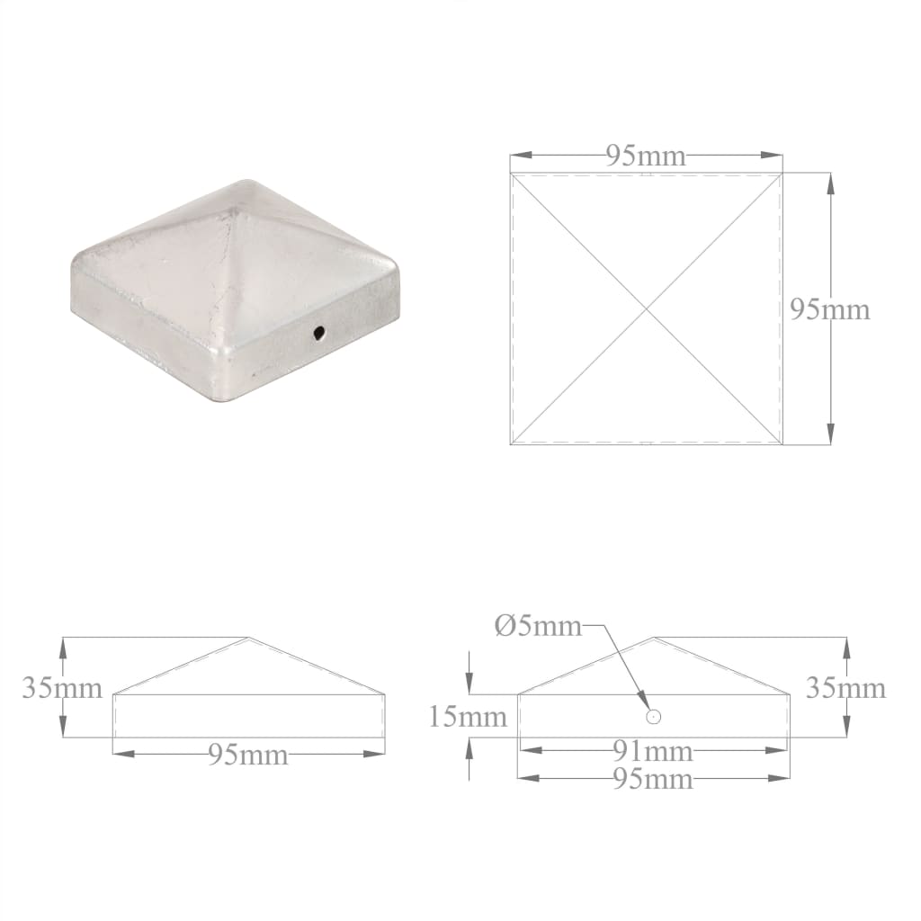 Piramidalni poklopci za stupove ograde 6 kom metalni 91 x 91 mm