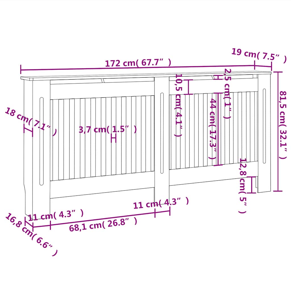 Pokrov za radijator crni 172 x 19 x 81,5 cm konstruirano drvo
