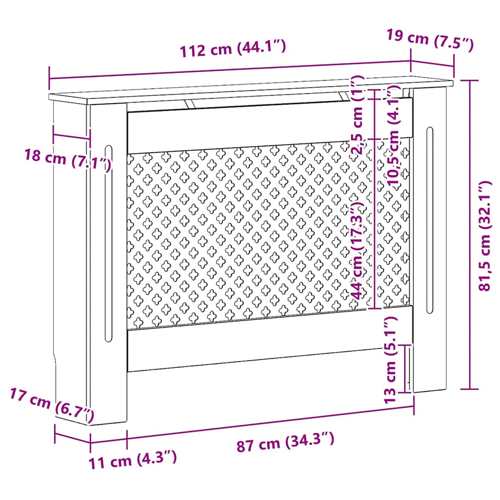 Pokrov za radijator 112 x 19 x 81,5 cm MDF