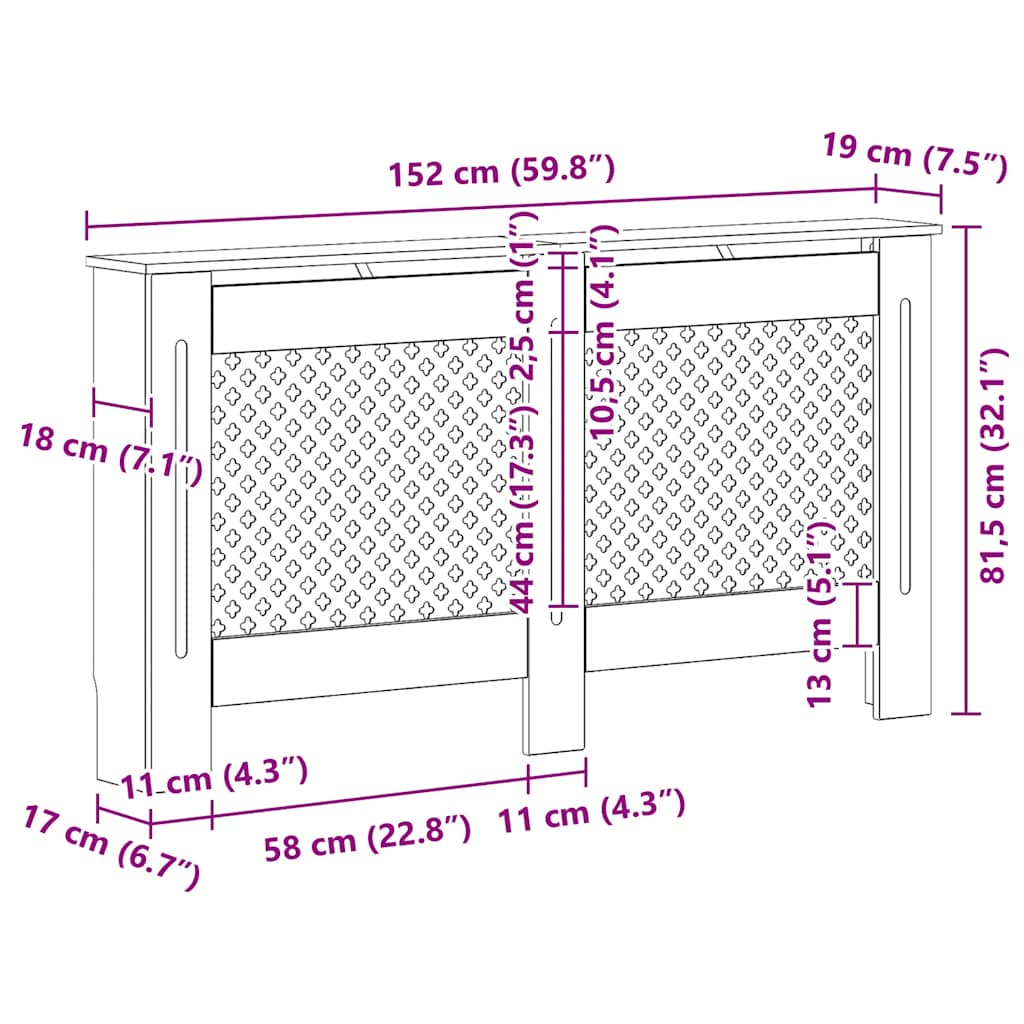 Pokrov za radijator crni 152 x 19 x 81,5 cm MDF