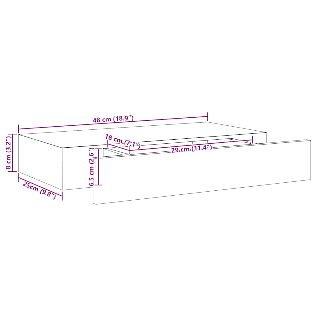 Plutajuća zidna polica s ladicom crna 48 x 25 x 8 cm