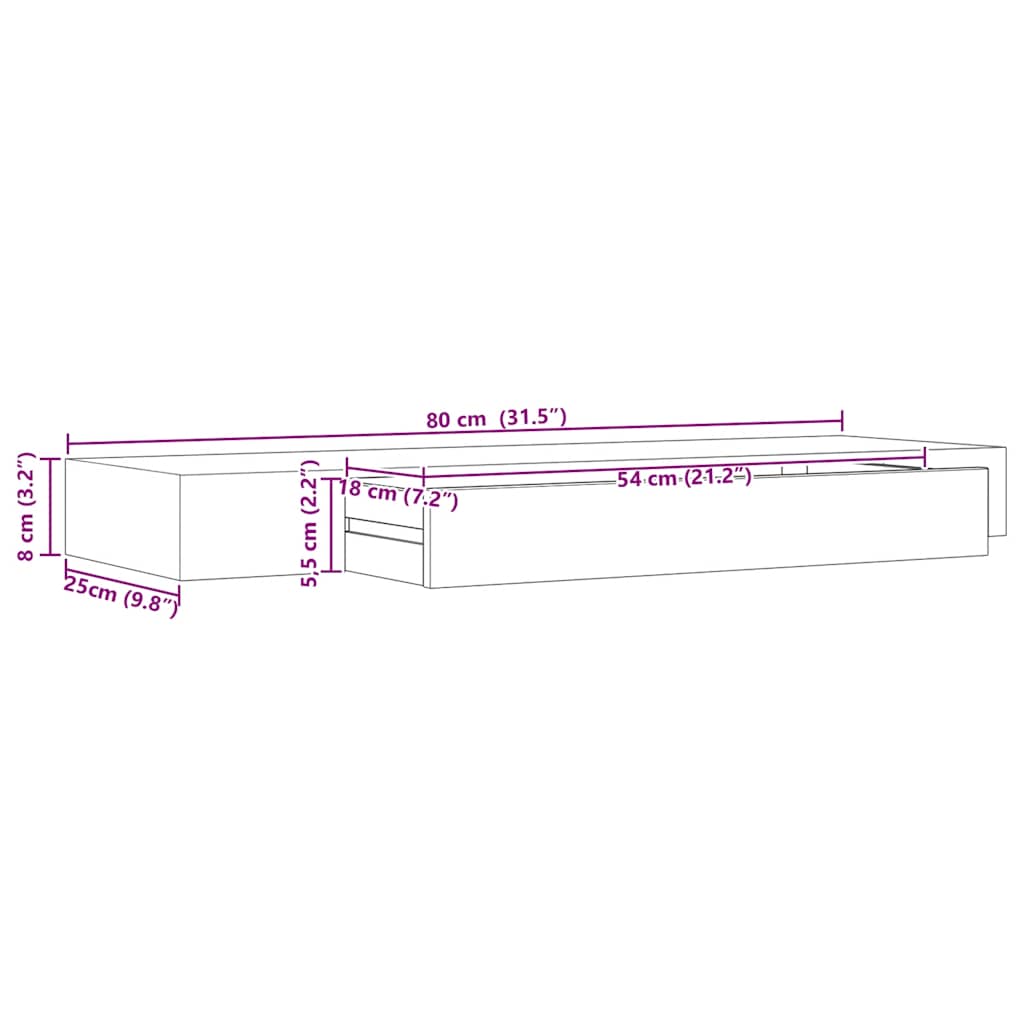 Plutajuća zidna polica s ladicom crna 80 x 25 x 8 cm