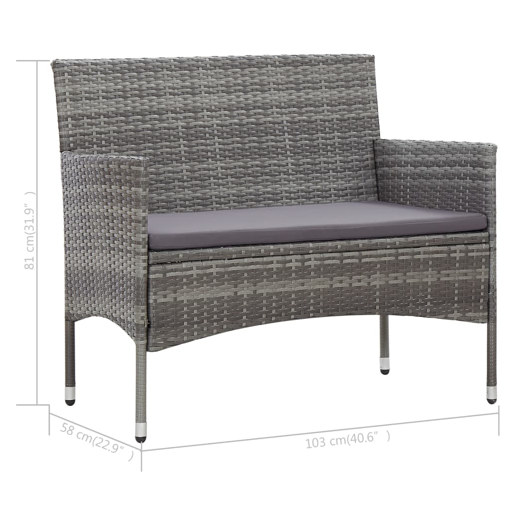 4-dijelna vrtna garnitura od poliratana s jastucima siva