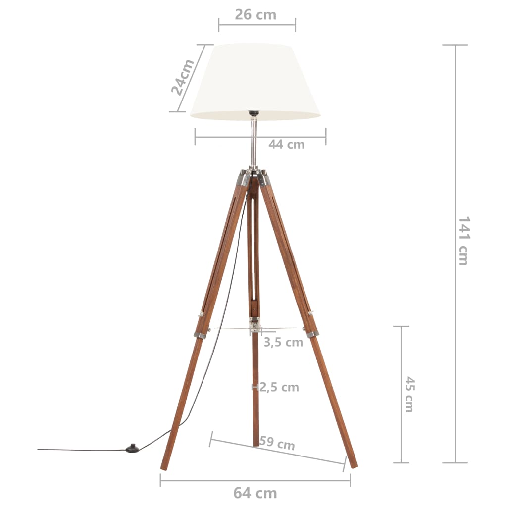 Podna svjetiljka s tronošcem medeno-bijela od tikovine 141 cm