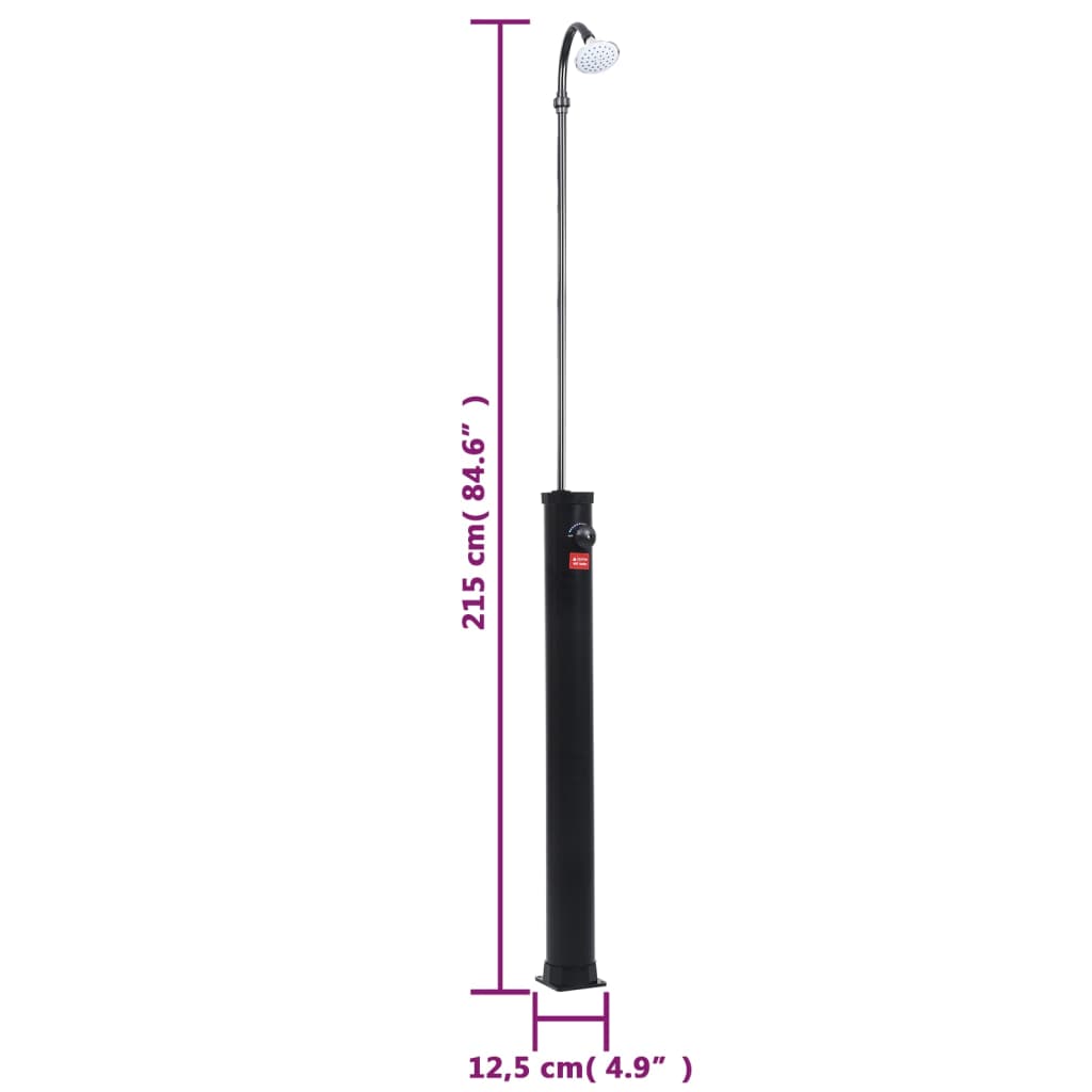 Vrtni solarni tuš crni 215 cm 8 L