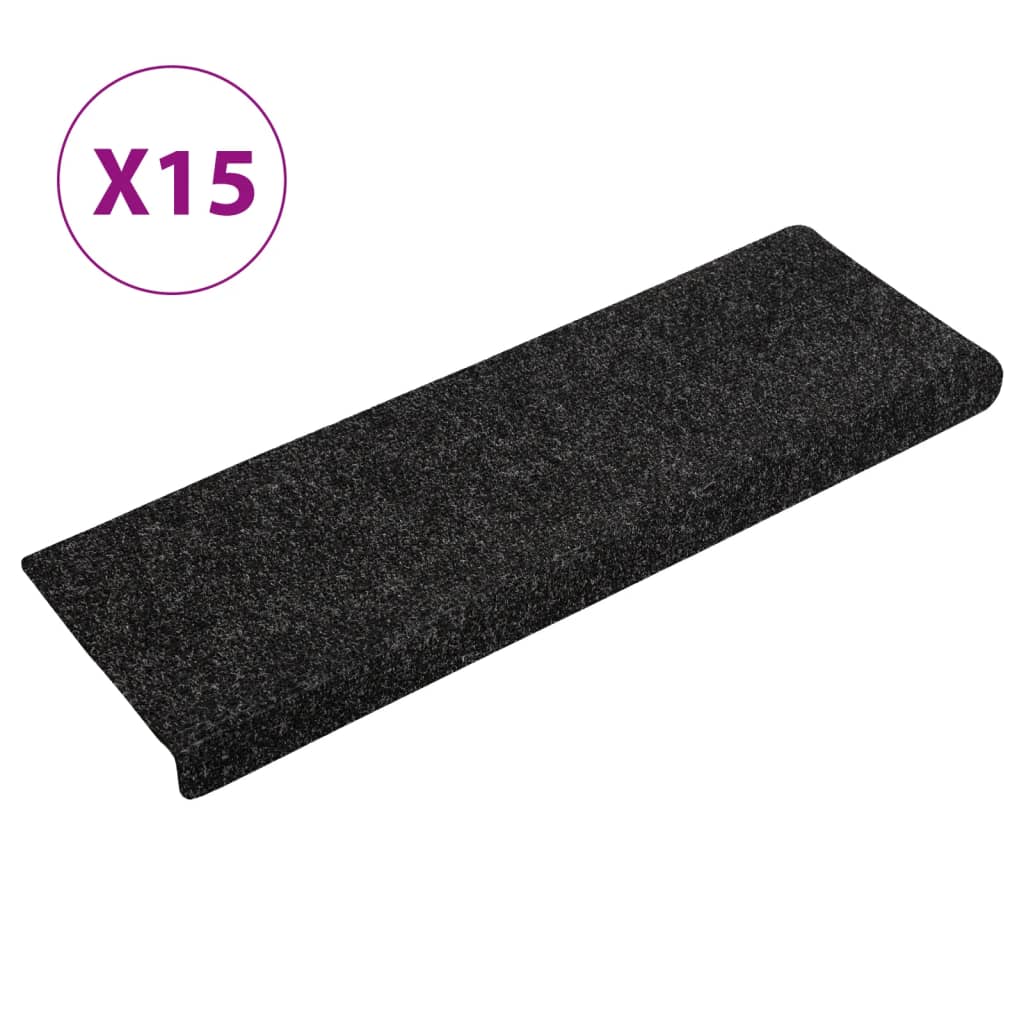Prostirke za stepenice samoljepljive 15 kom 65x21x4 cm crne pravokutne rubove