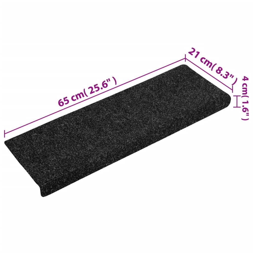 Prostirke za stepenice samoljepljive 15 kom 65x21x4 cm crne pravokutne rubove