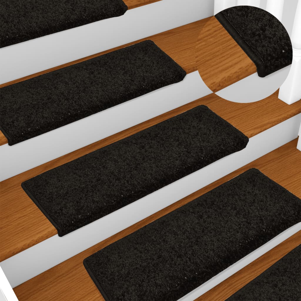 Prostirke za stepenice 15 kom 65x21x4 cm Crne s pravokutnim rubom