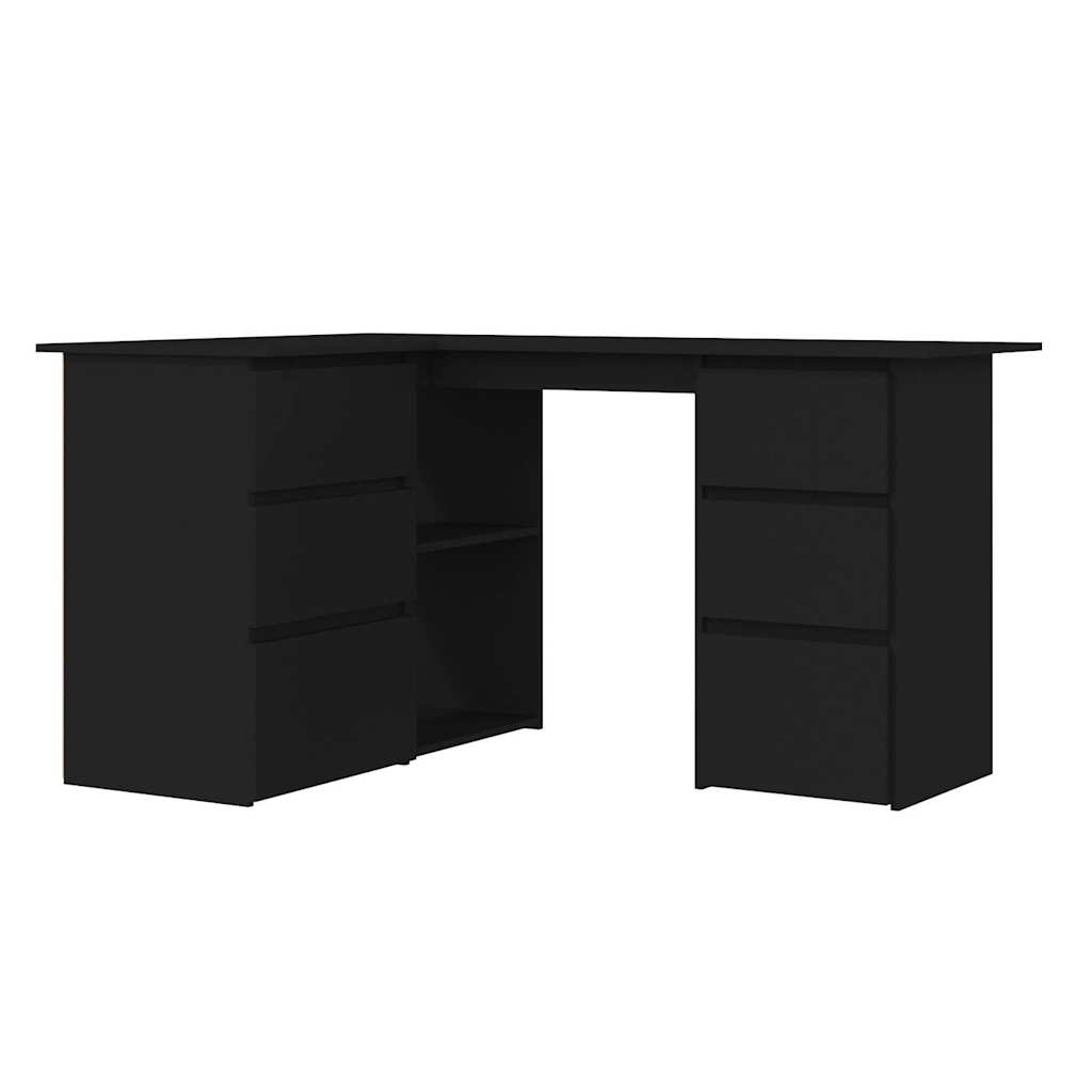 Kutni radni stol crni 145 x 100 x 76 cm konstruirano drvo