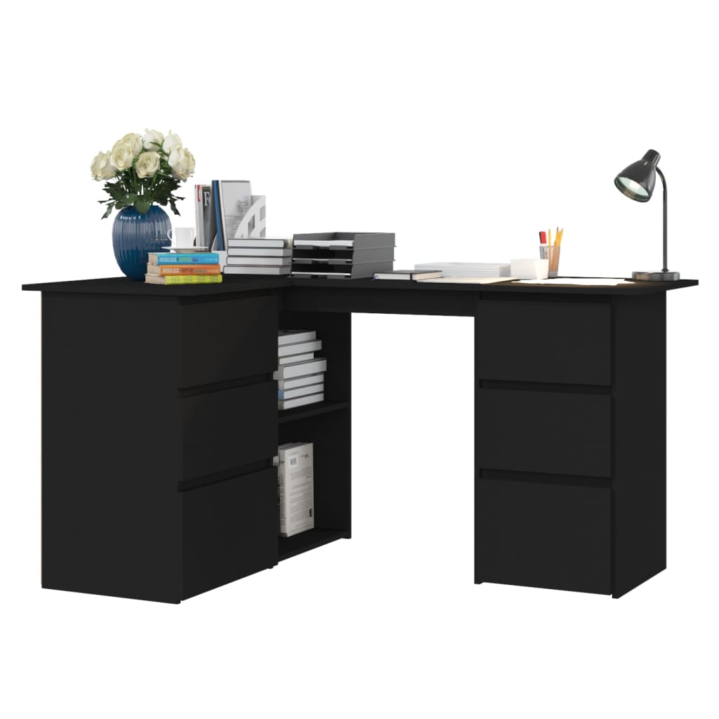 Kutni radni stol crni 145 x 100 x 76 cm konstruirano drvo