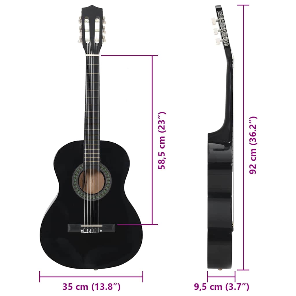 8-dijelni set klasične gitare za početnike crni 3/4 36 "