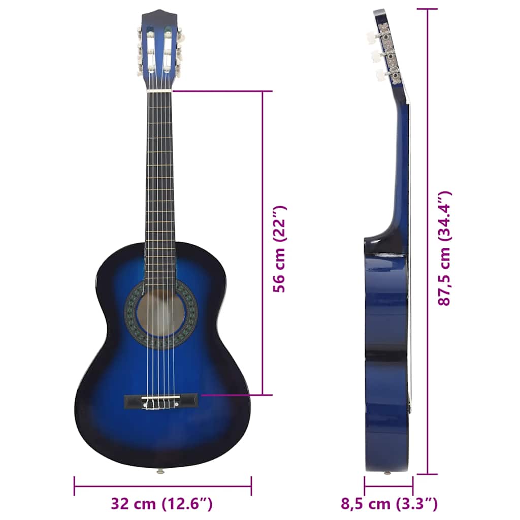 8-dijelni set klasične gitare za početnike plavi 1/2 34 "