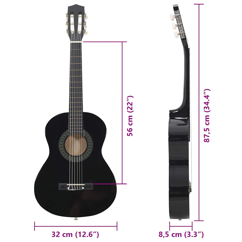 8-dijelni set klasične gitare za početnike crni 1/2 34"