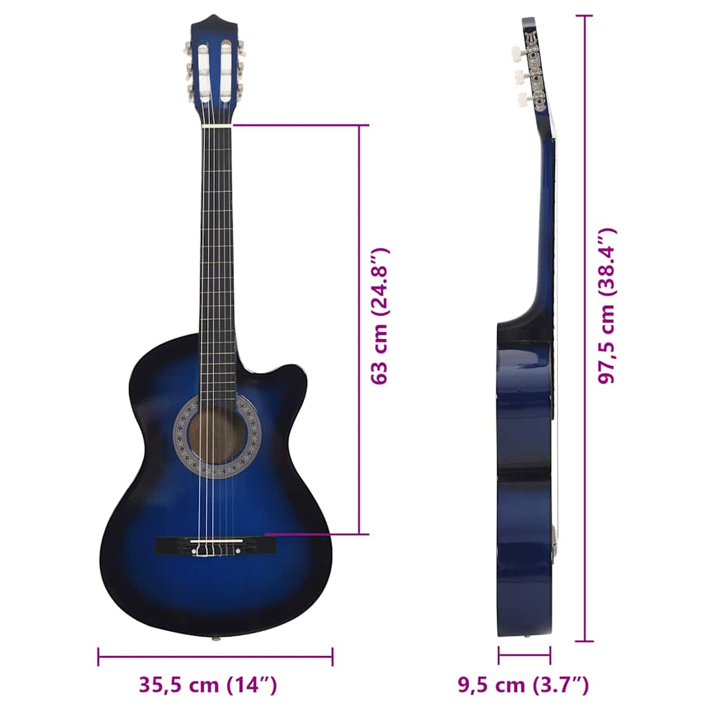 Klasična gitara Western s prorezom i 6 žica plava 38 "