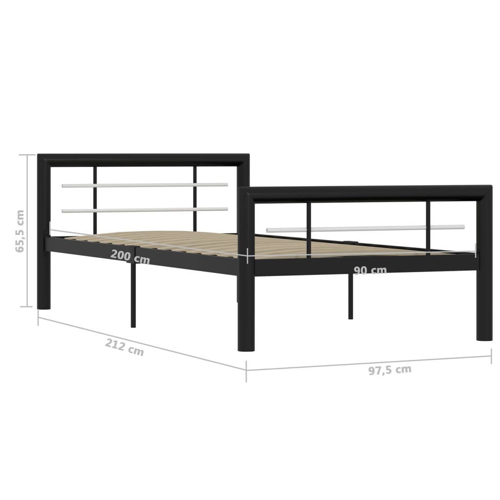 Okvir za krevet crno-bijeli metalni 100 x 200 cm