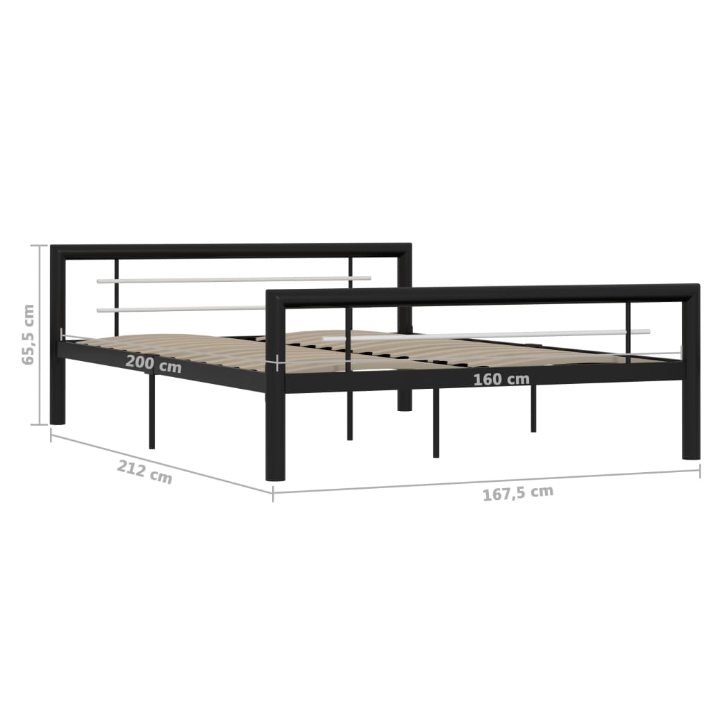 Okvir za krevet crno-bijeli metalni 160 x 200 cm