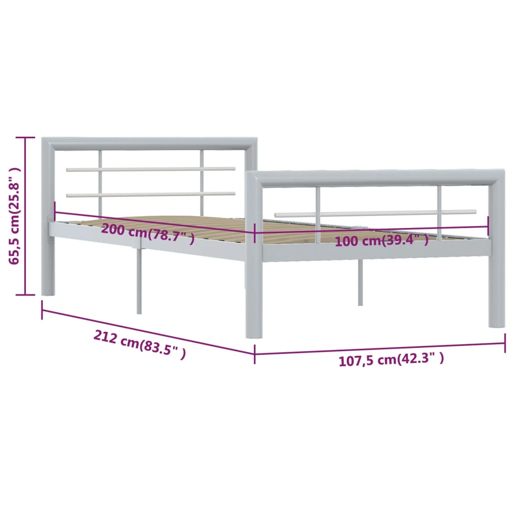 Okvir za krevet sivo-bijeli metalni 100 x 200 cm