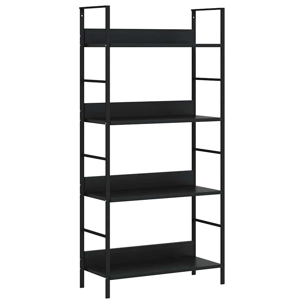 Police za knjige s 4 razine crne 60 x 27,6 x 124,5 cm drvene