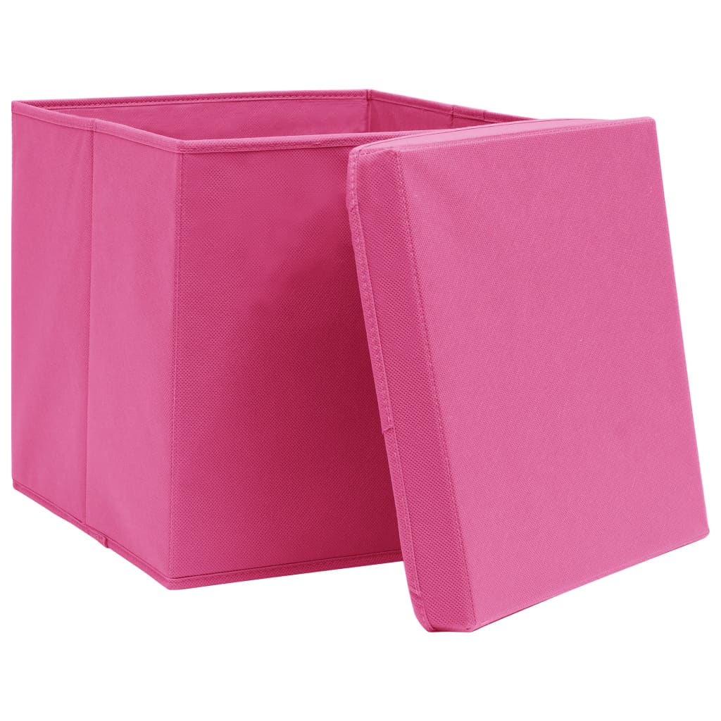 Kutije za pohranu s poklopcima 10 kom roze 32x32x32 cm tkanina