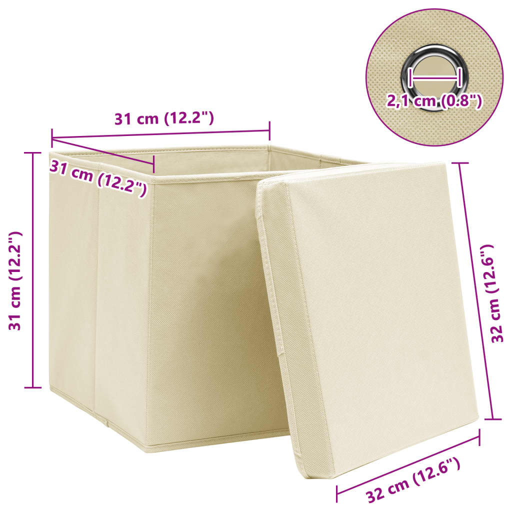 Kutije za pohranu s poklopcima 4 kom krem 32x32x32 cm tkanina