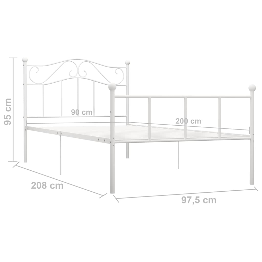 Okvir za krevet bijeli metalni 90 x 200 cm