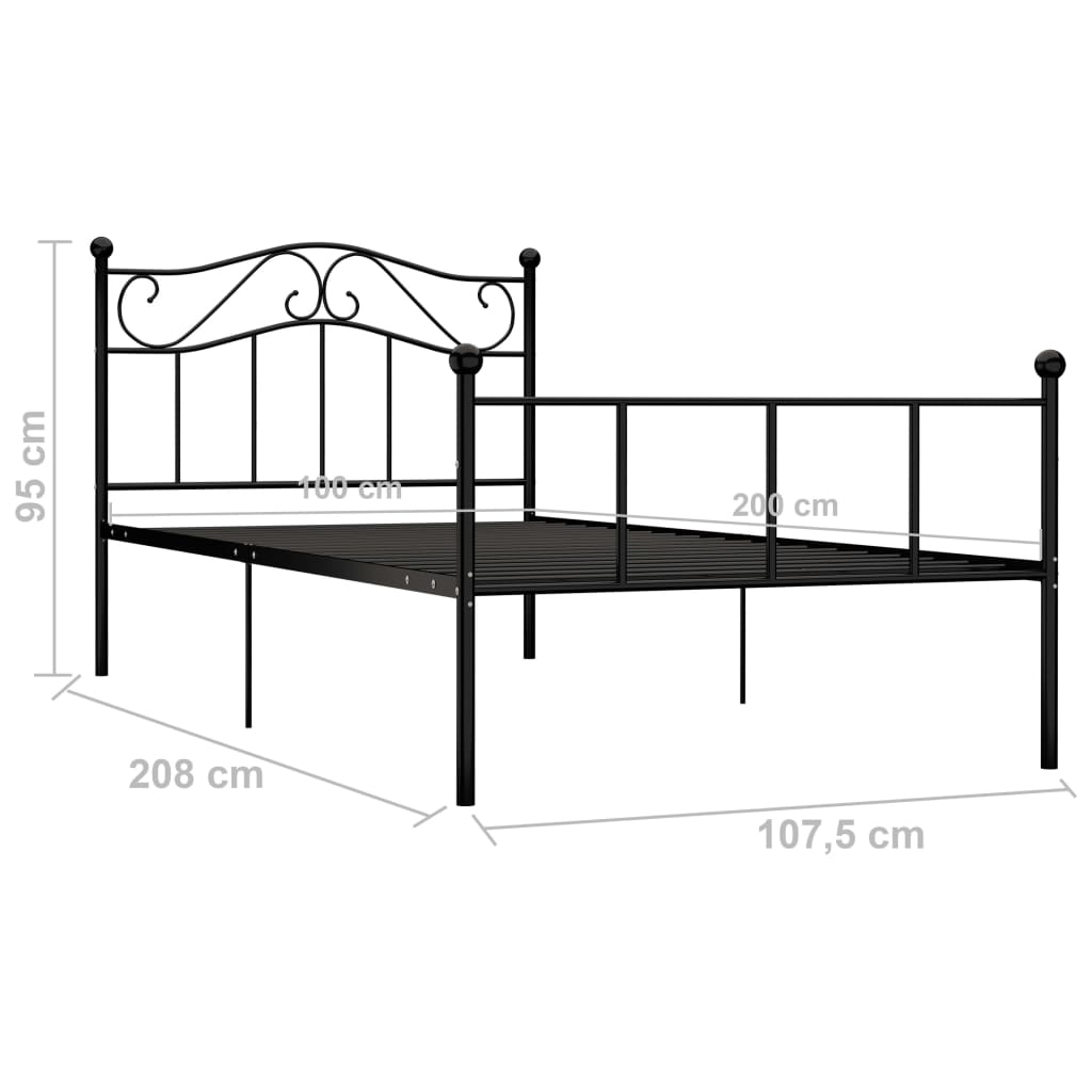 Okvir za krevet crni metalni 100 x 200 cm