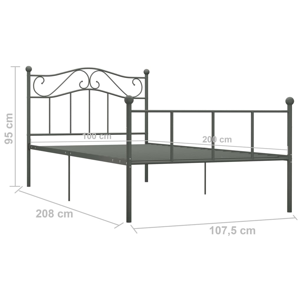 Okvir za krevet sivi metalni 100 x 200 cm