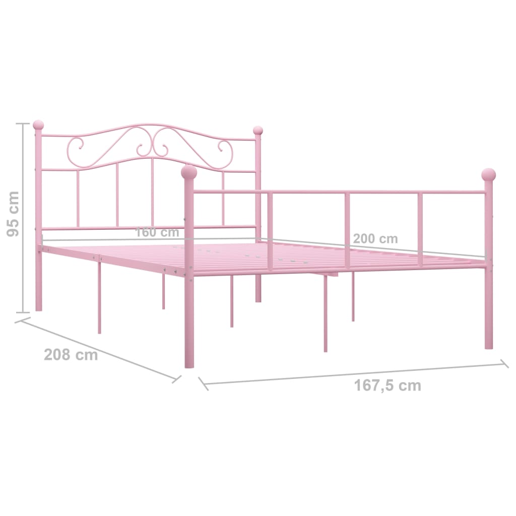 Okvir za krevet ružičasti metalni 160 x 200 cm