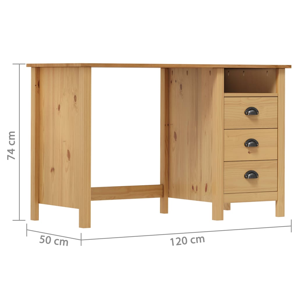 Radni stol Hill s 3 ladice 120 x 50 x 74 cm od masivne borovine