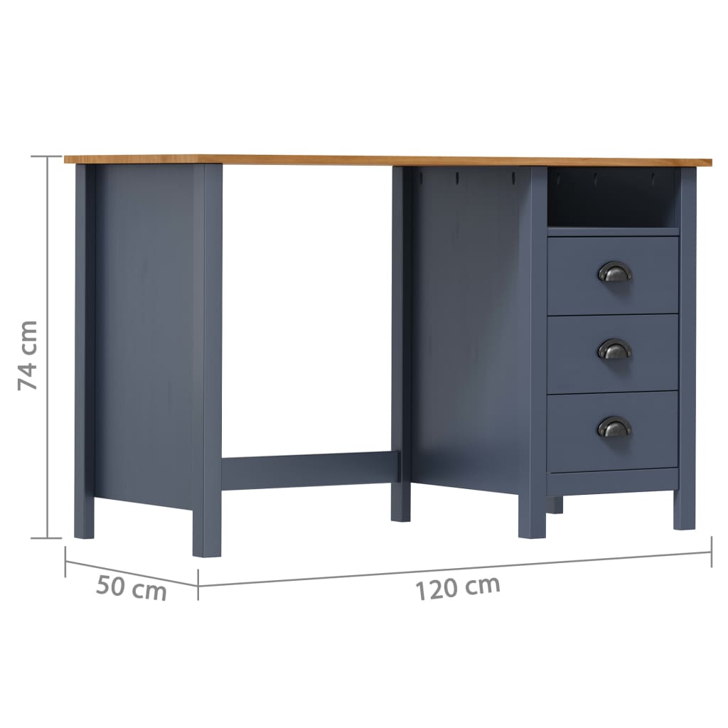 Radni stol Hill s 3 ladice sivi 120x50x74 cm masivna borovina