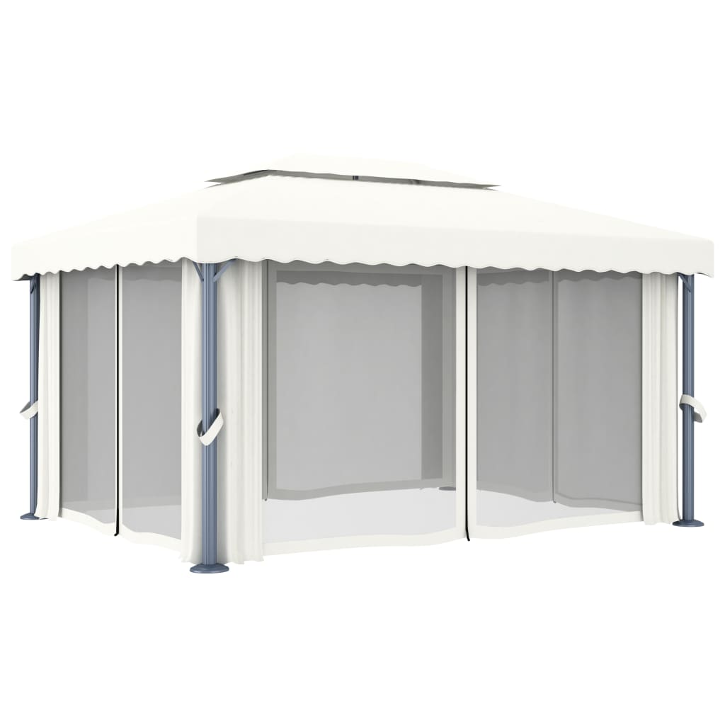 Sjenica sa zastorom 4 x 3 m krem bijela aluminijska