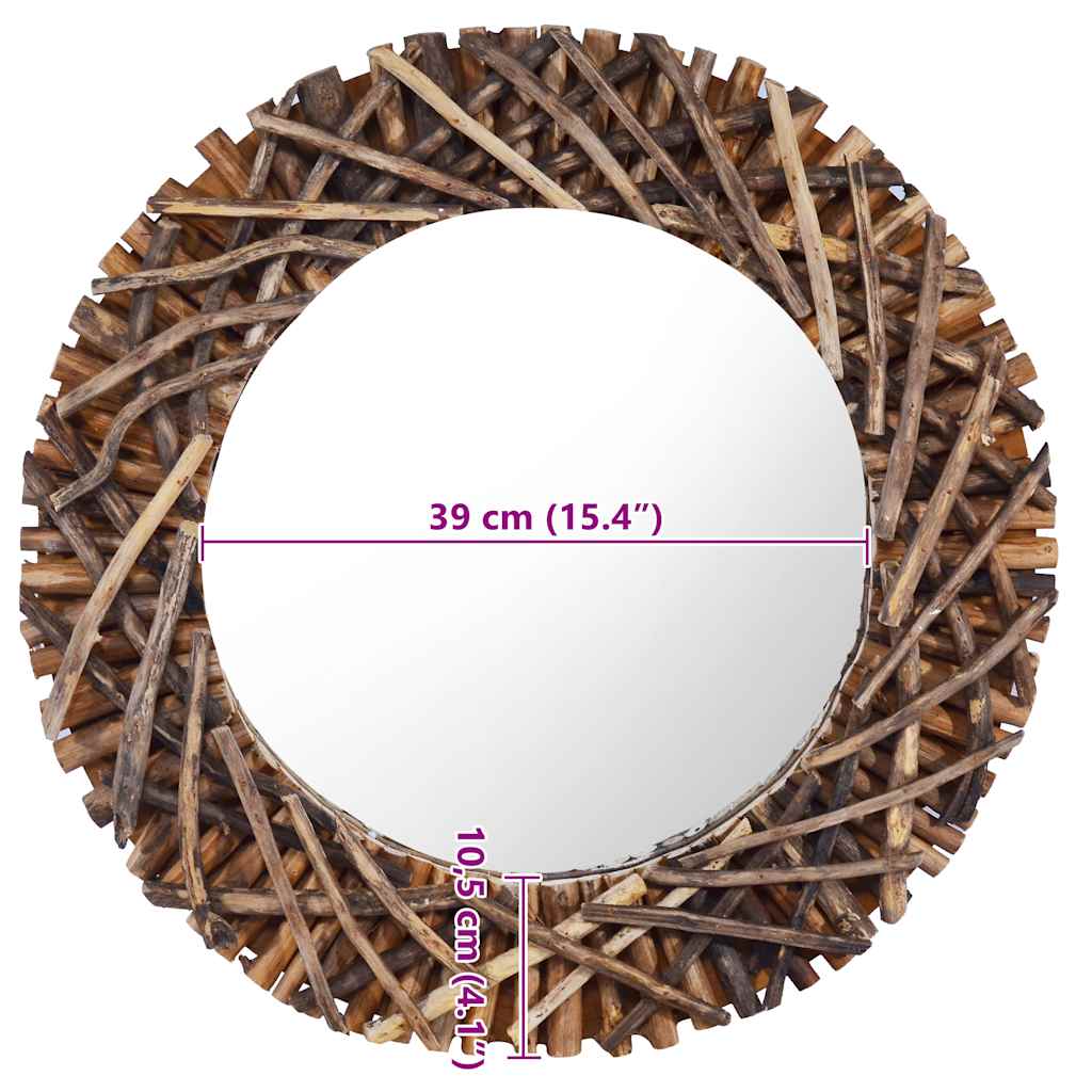 Zidno ogledalo od tikovine 60 cm okruglo