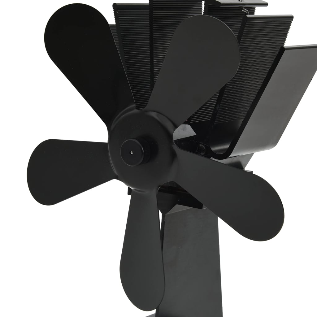 Ventilator za peć na toplinski pogon s 5 lopatica crni