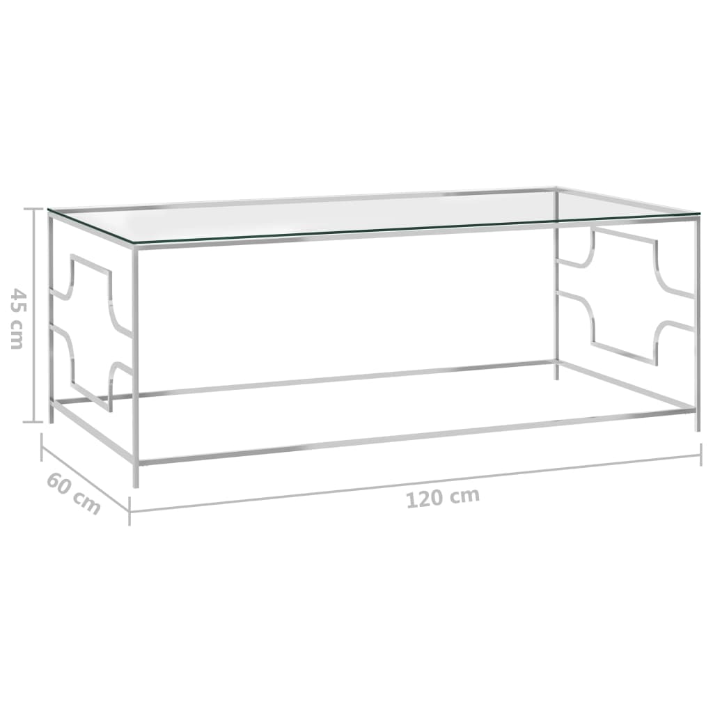 Stolić za kavu srebrni 120x60x45 cm nehrđajući čelik i staklo