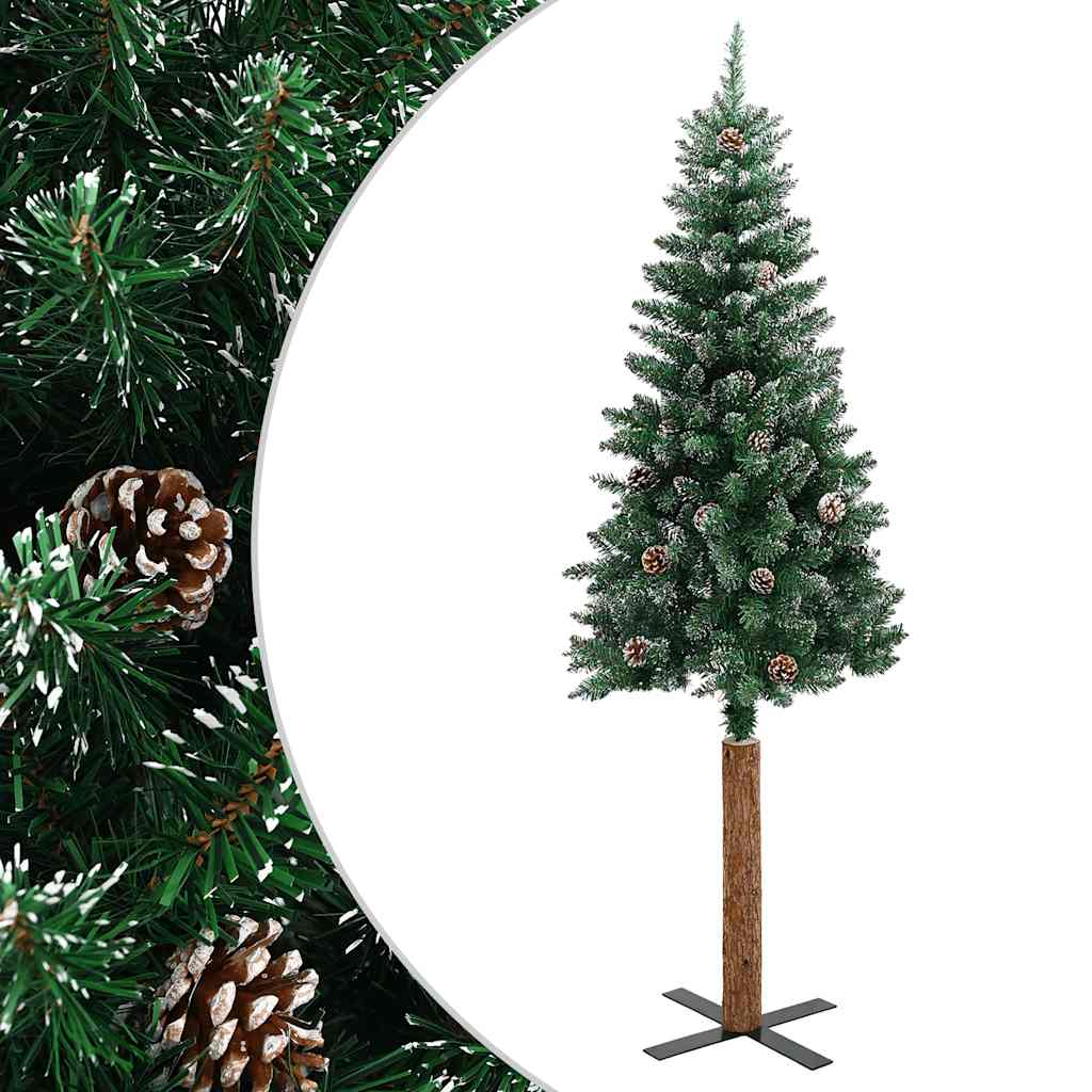 Tanko božićno drvce s pravim drvom i snijegom zeleno 180 cm