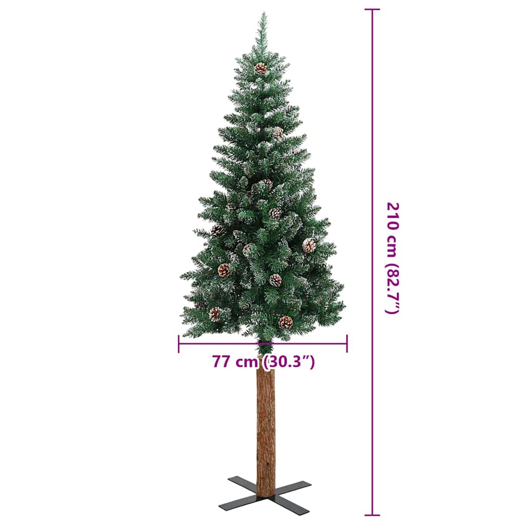 Tanko božićno drvce s pravim drvom i snijegom zeleno 210 cm