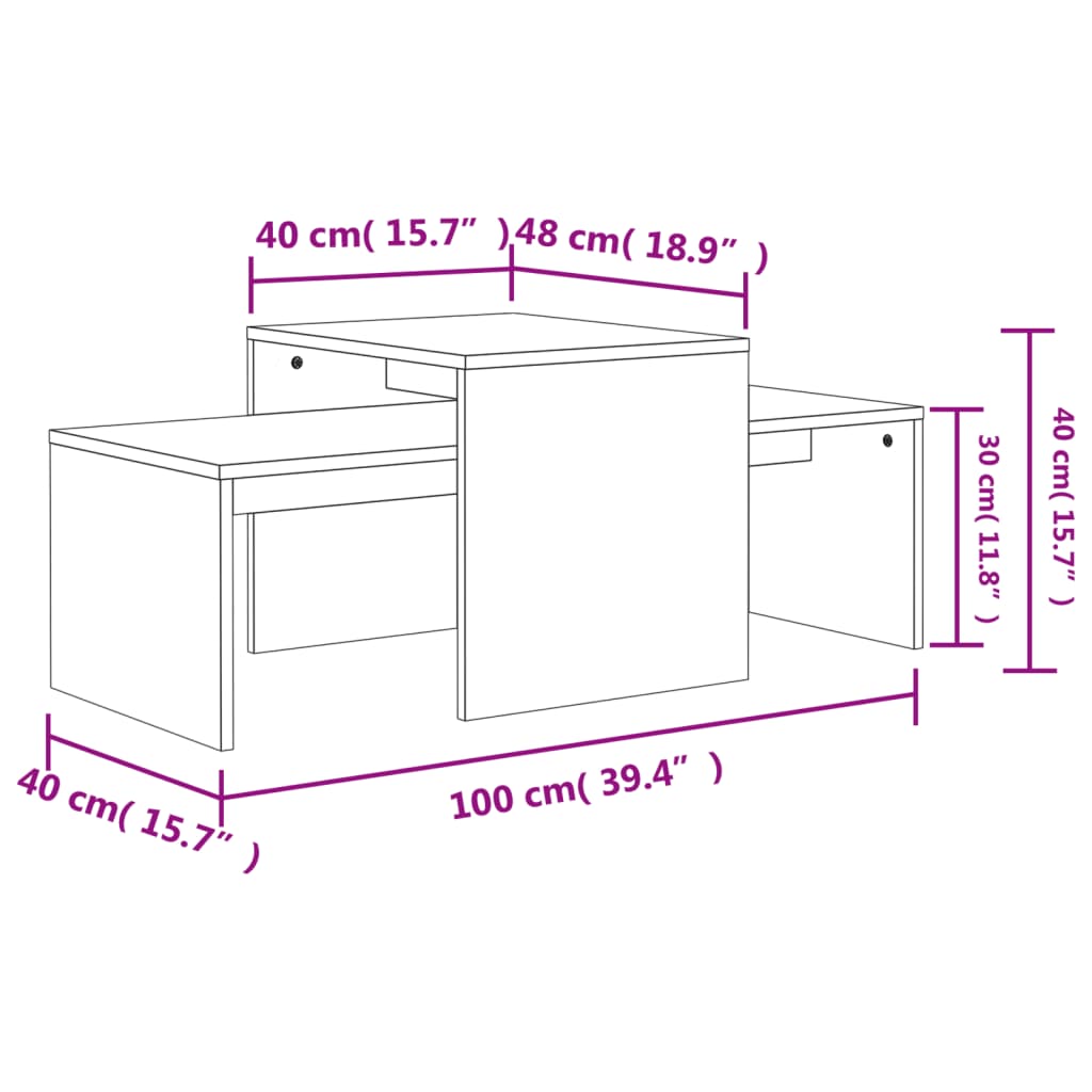 Set stolića za kavu boja betona 100x48x40 cm konstruirano drvo