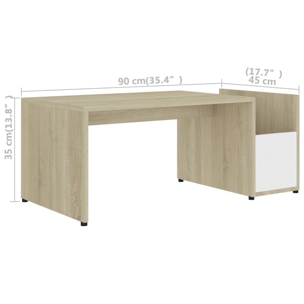 Stolić za kavu bijeli i hrast 90 x 45 x 35 cm konstruirano drvo