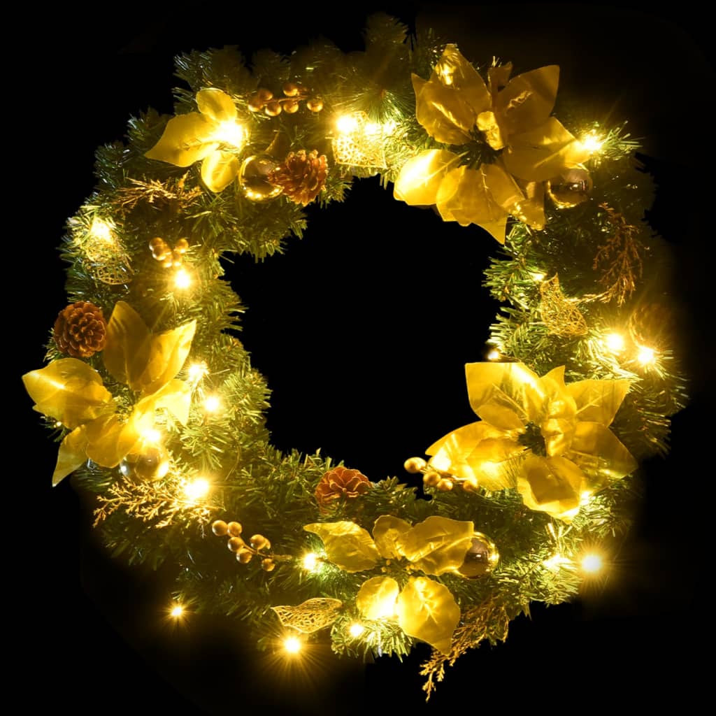 Božićni vijenac s LED svjetlima zeleni 60 cm PVC
