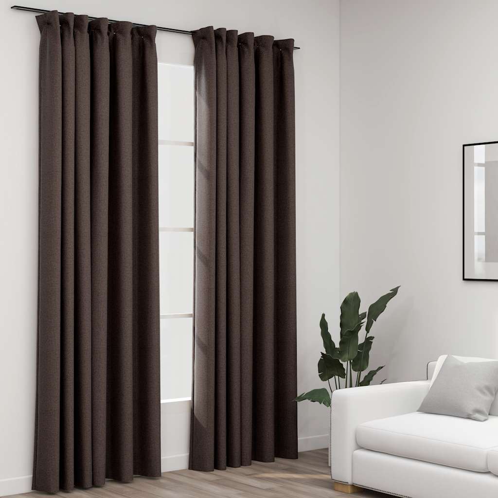 Zavjese za zamračivanje s kukama 2 kom smeđe-sive 140 x 225 cm